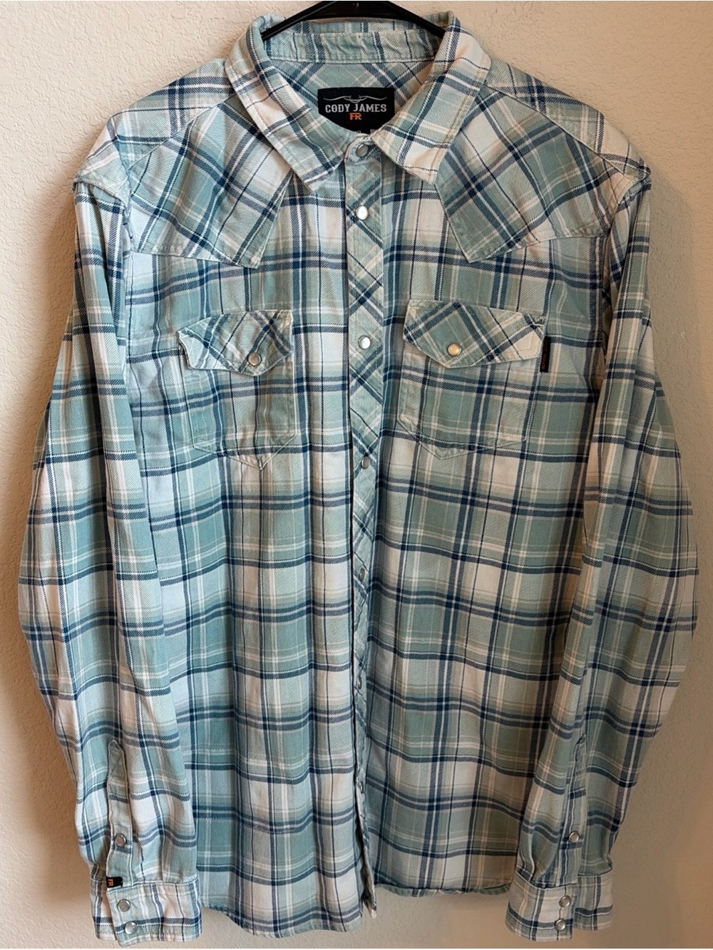 Cody James FR Western Pearl Snap Shirt Men’s XL Blue Plaid Flame Resistant